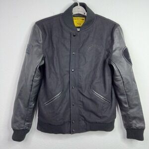 Macbeth Jacket Mens L Black Wool Leather Varsity Y2K San Diego Skater Streetwear